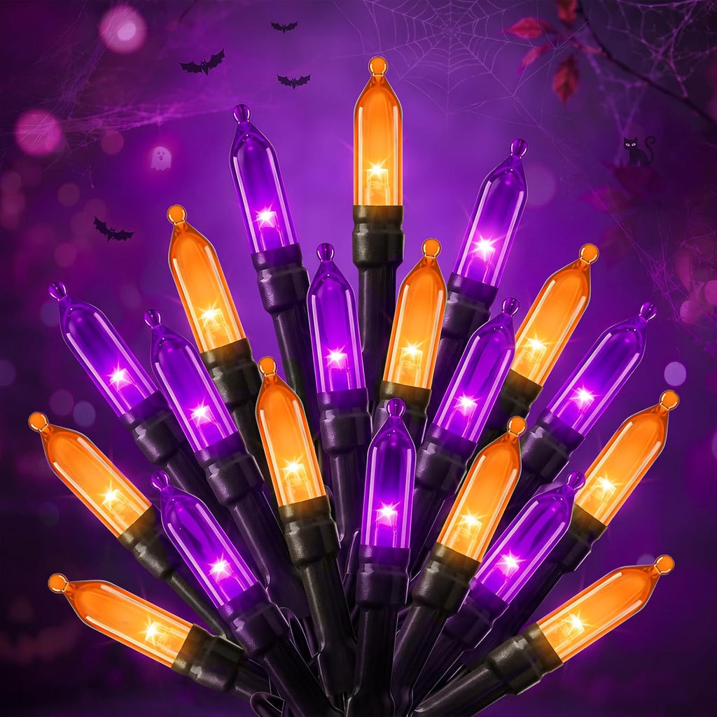 Orange Purple Outdoor Halloween Lights, 39Feet 100LED Christmas Mini Lights