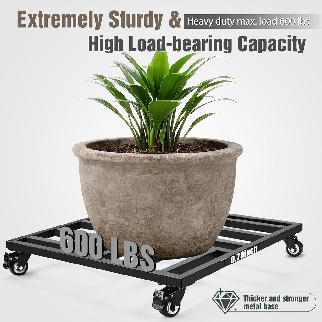 AugFir 22" Plant Caddy with Wheels Heavy Duty, 600lbs Rolling Metal Plant Stand, Square Plant Dolly with Lockable
