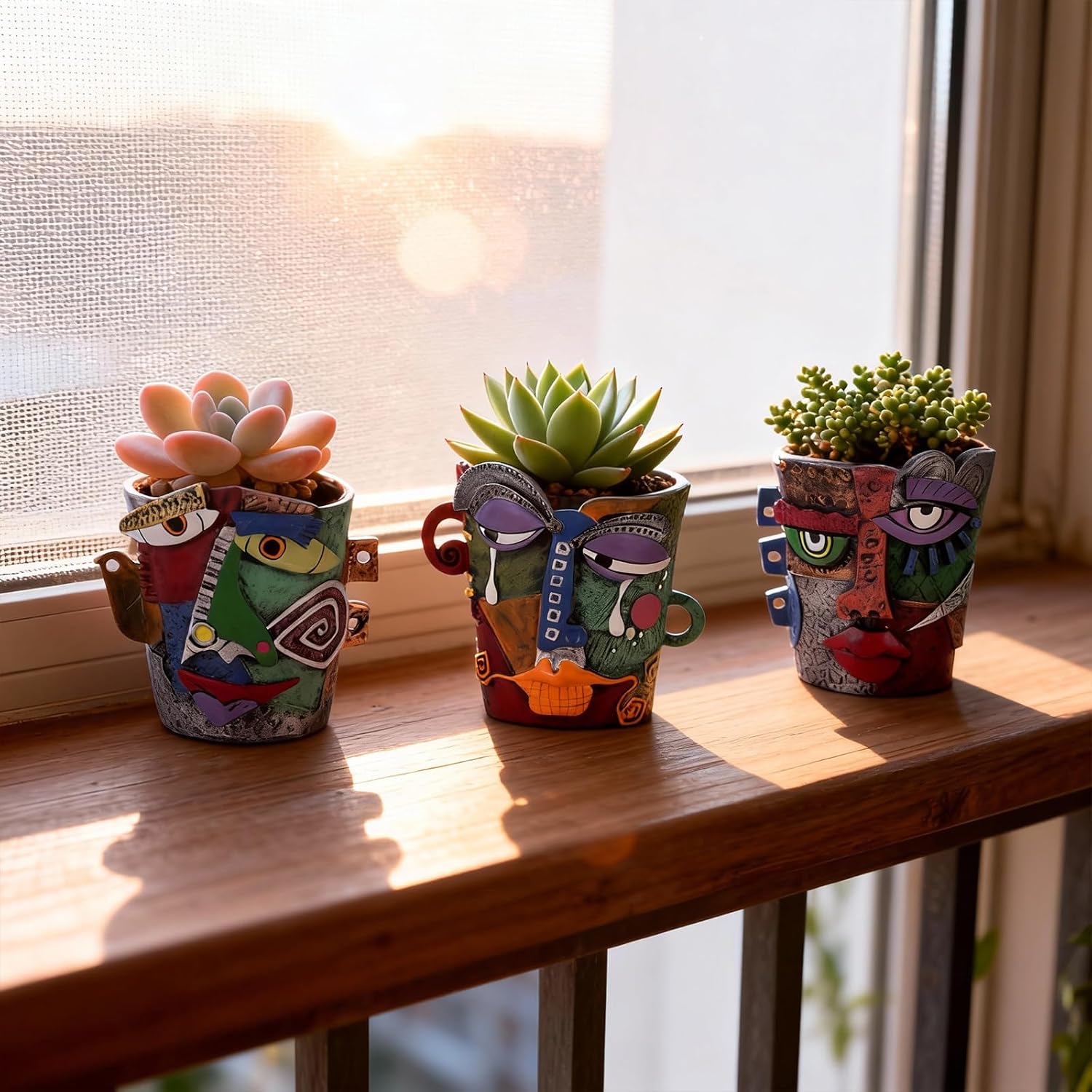 Mini Abstract Face Planter – Small Picasso-Inspired Resin Planter for Succulents, Cacti & Small Plants, Whimsical