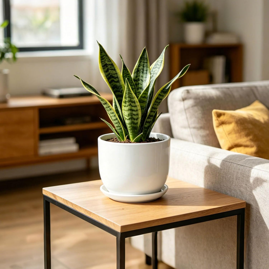 8 Inch Ceramic Planter, Plant Pots with Drainage Hole and Separable Saucer,Indoor-Outdoor Round Succulent Orchid Flower