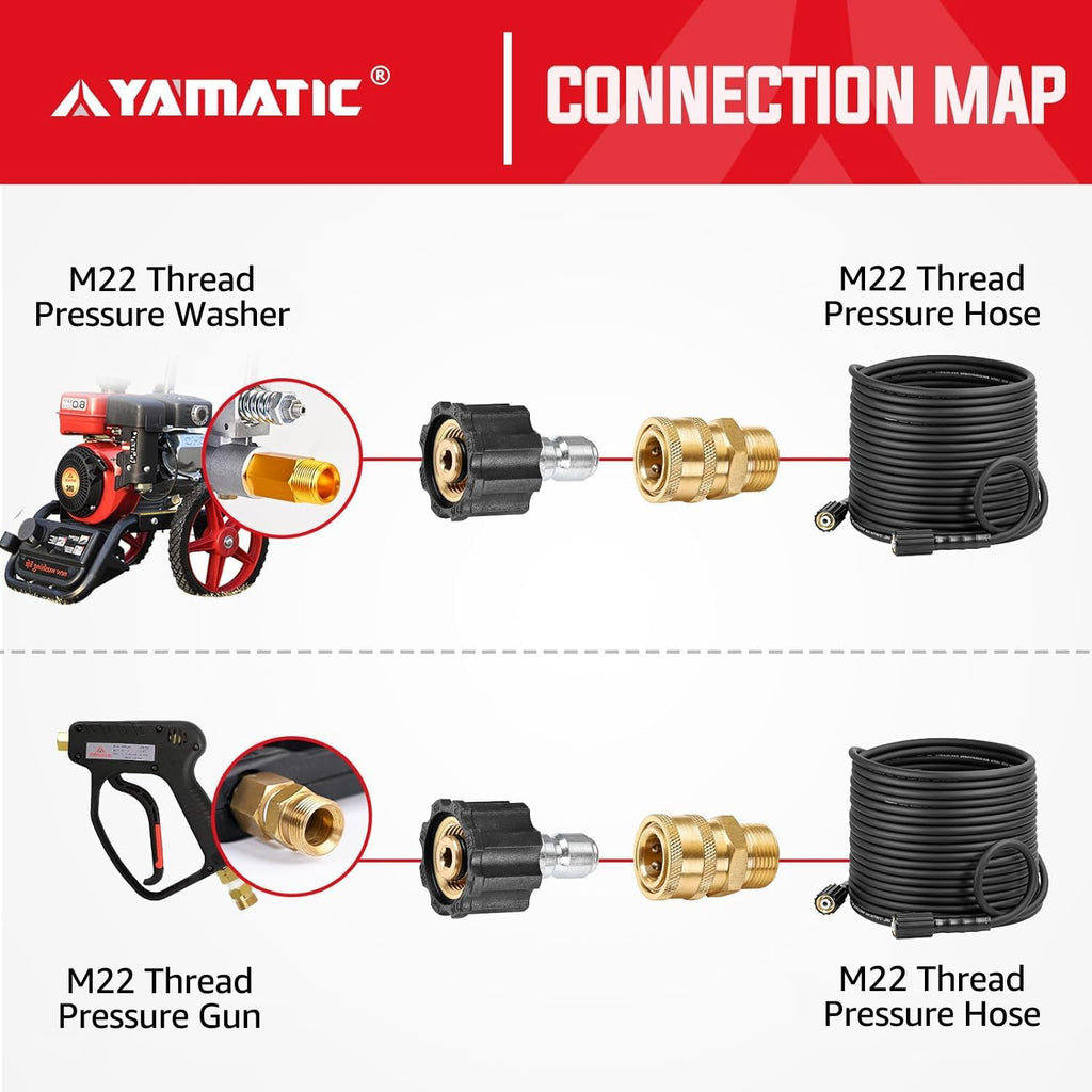 YAMATIC M22 to 3/8 in Pressure Washer Quick Connect Kit, 5000 PSI, 5 Pack | M22-to-3/8 in quick-connect couplers