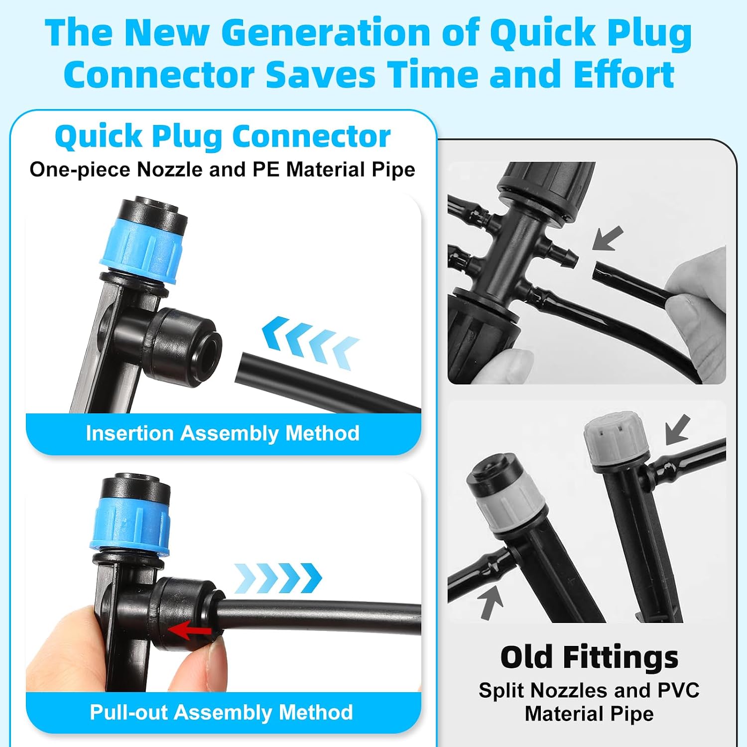 234FT Drip Irrigation System - Garden Watering System with Adjustable Three Spray Patterns with 1/2" Main Tube and 1/4"