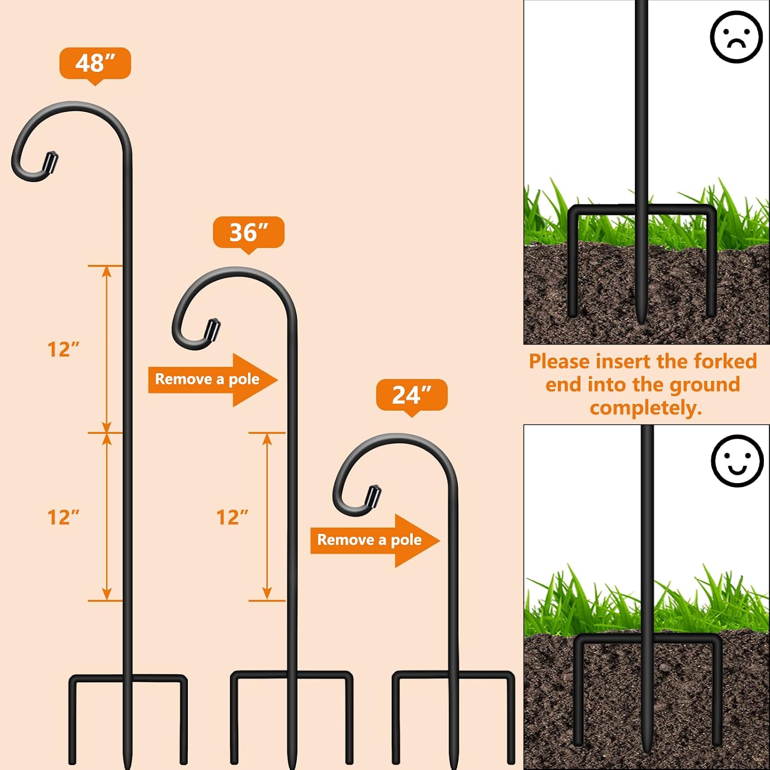 Gtongoko 48 Inch Shepherd Hooks for Outdoor 4 Pack, Adjustable Garden Hooks for Hanging Plants, Lanterns, Solar Lights