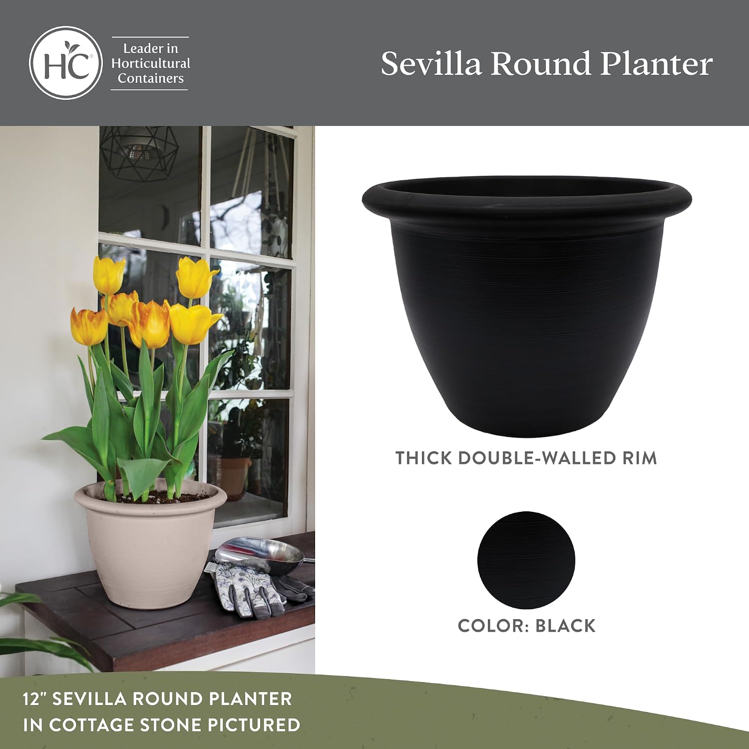 The HC Companies Sevilla Flower Planters - Durable Outdoor & Indoor Planter - Round Lightweight Self Watering Plant