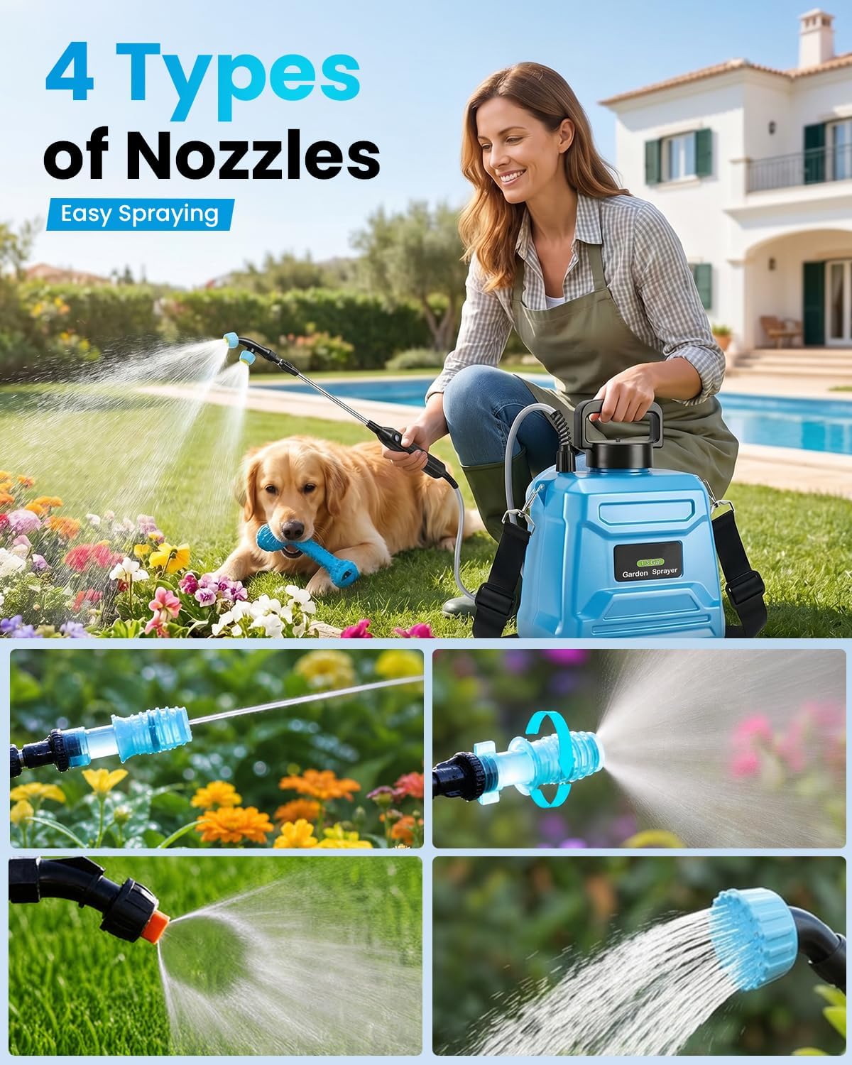 1.3 Gallon Battery Powered Garden Sprayer, Electric Plant Sprayer | 5 Spray Modes, Adjustable Extension Wand, USB-C