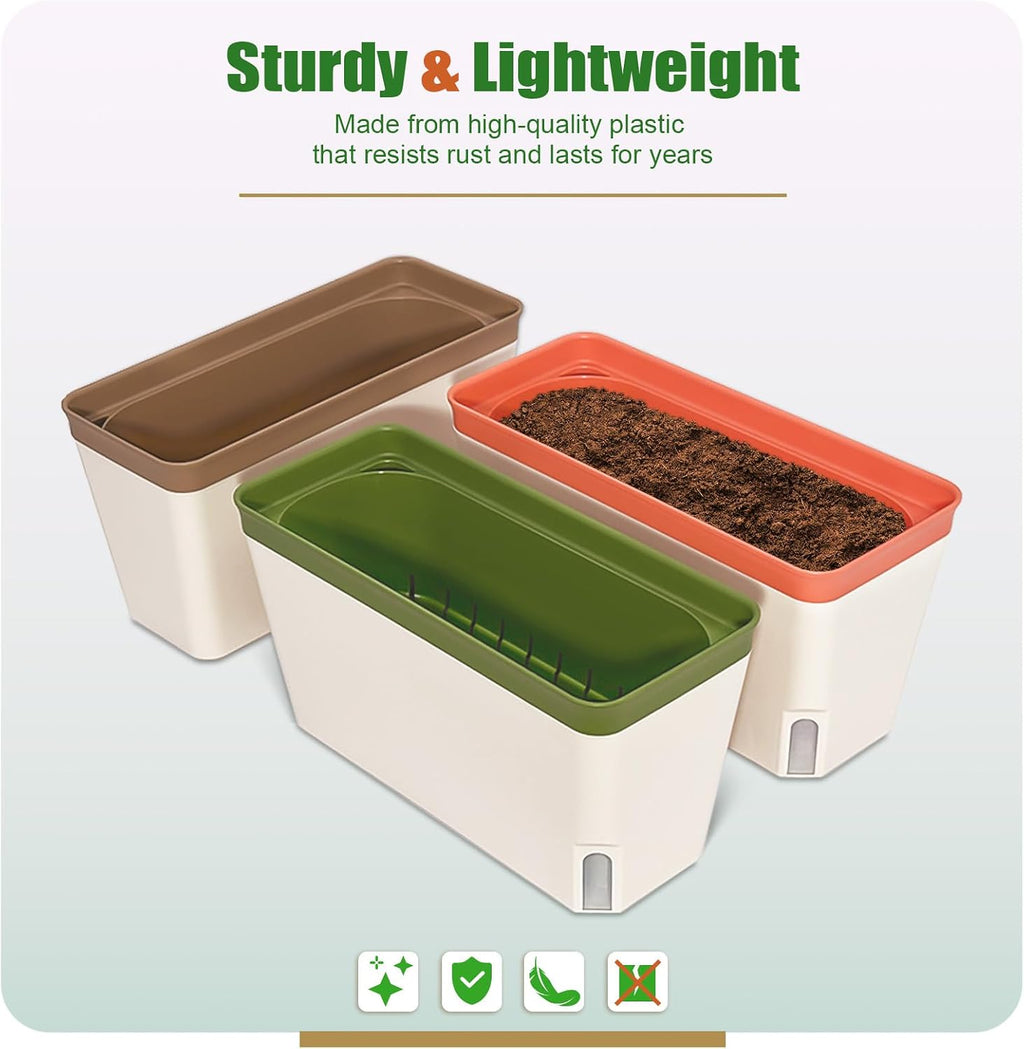 OurWarm 3 Pack Self Watering Herb Planter Set for Windowsill, 10.5In Indoor Herb Garden Planters with Water Level