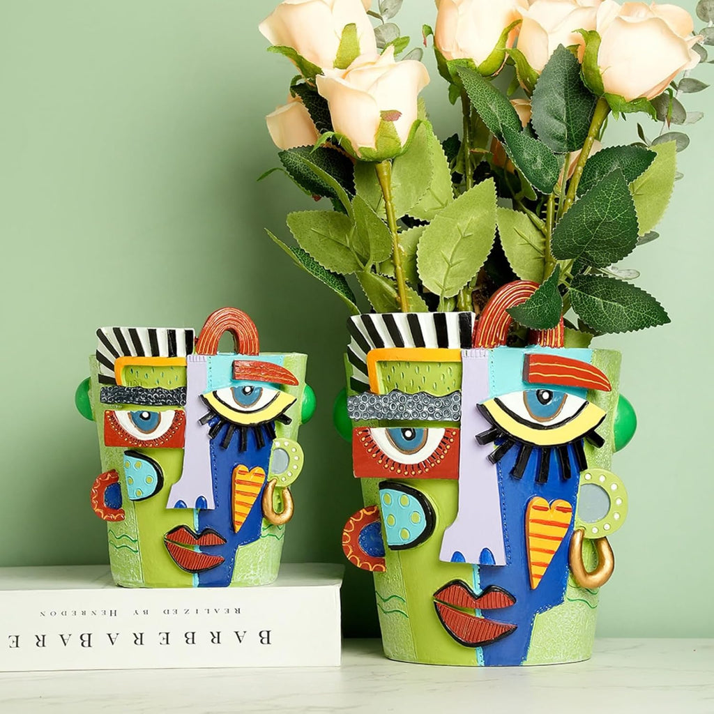 Picasso Abstract Face Planter Pots Funky Head Planters for Indoor Plants Colorful Flower Vase with Drainage Hole for