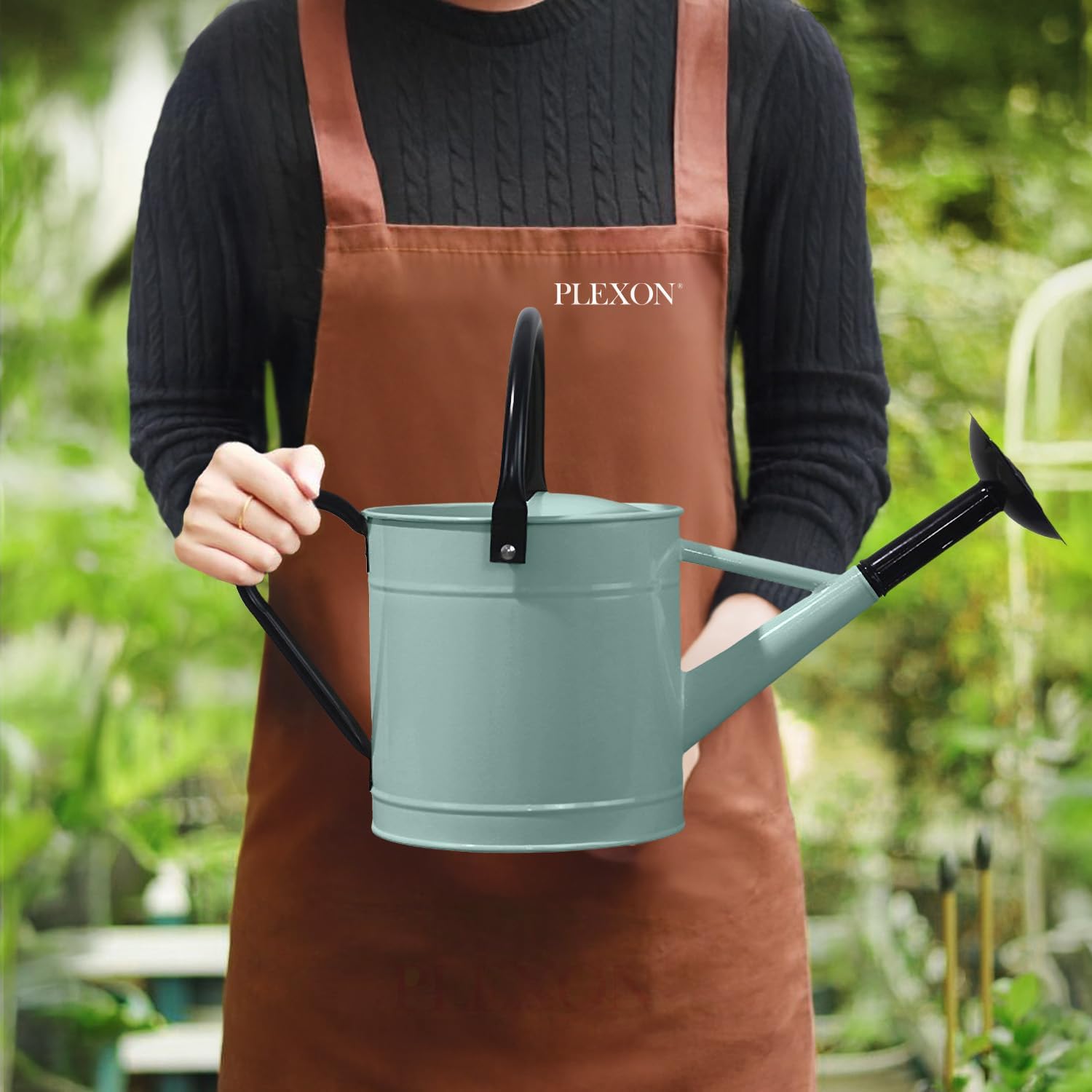 Plexon Metal Watering Can Outdoor 1 Gallon, Flower Plant Gardening Garden Large Watering Can Pot, Black Galvanized