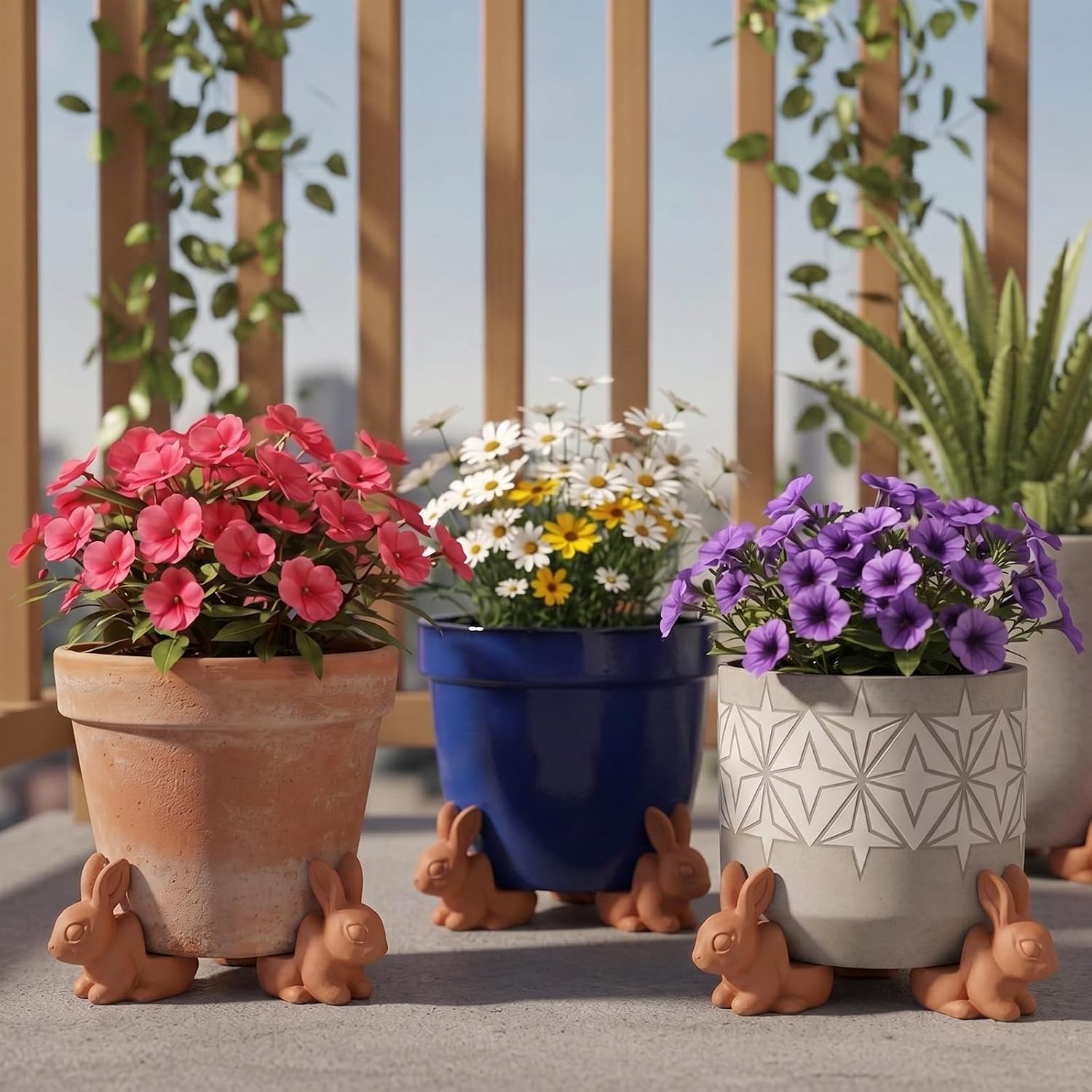 LemonRoad 12 Set Rabbit Pot Feet for Outdoor Planters, Terra Cotta Cement | 2" H, Animal Plant Pot Risers for 14"-20"