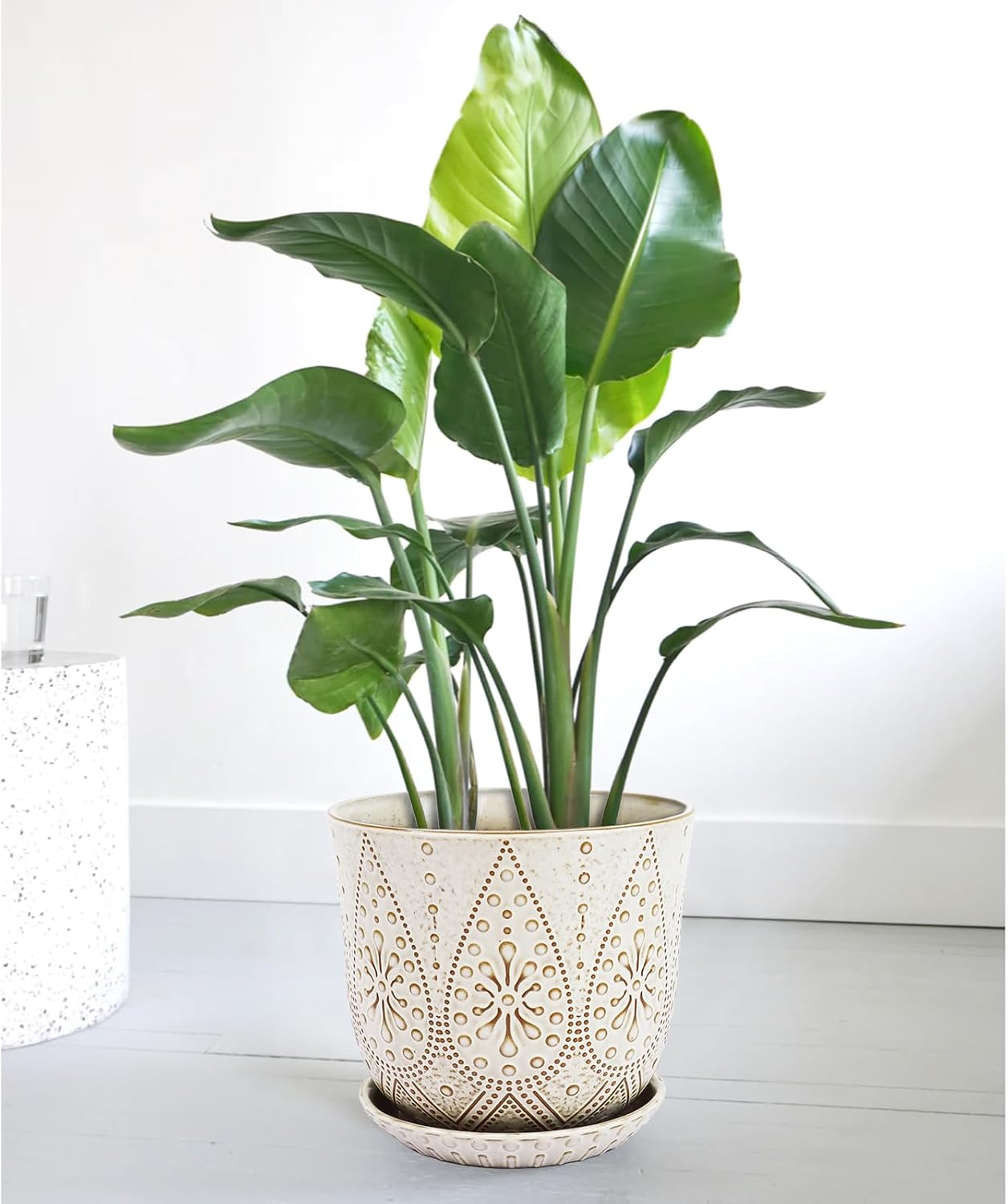 Gepege 10 Inch Ceramic Plant Pot for Indoor Plants with Drainage & Saucer | Large ceramic plant pot with drainage hole