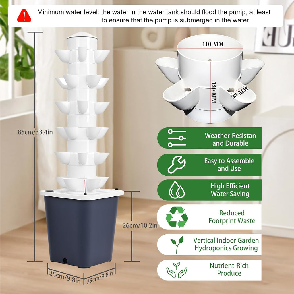 Hydroponics Growing System, 30-Plants Indoor Vertical Tower Garden System Kit, Hydroponic Growing Tower with 10L Tank &