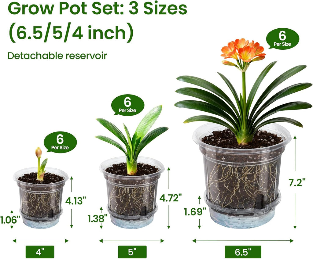 MIXC 18 Pack 6.5/5/4 Inch Self Watering Pots for Indoor Plants-Clear | Plastic, With Drainage Holes & Deep Reservoirs