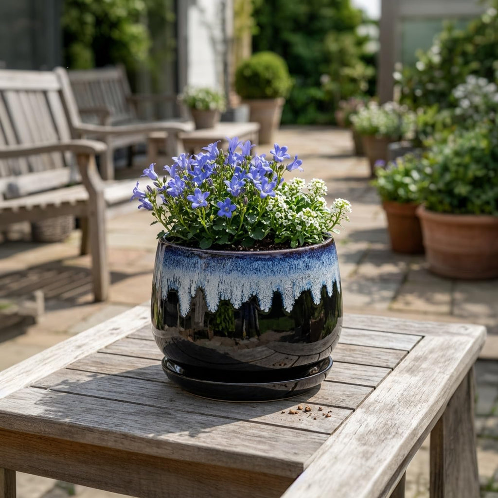 Ceramic Plant Pots 7 Inch - Ceramic Planter with Drainage Hole and Saucer, Decorative Flower Pots for Indoor Plants