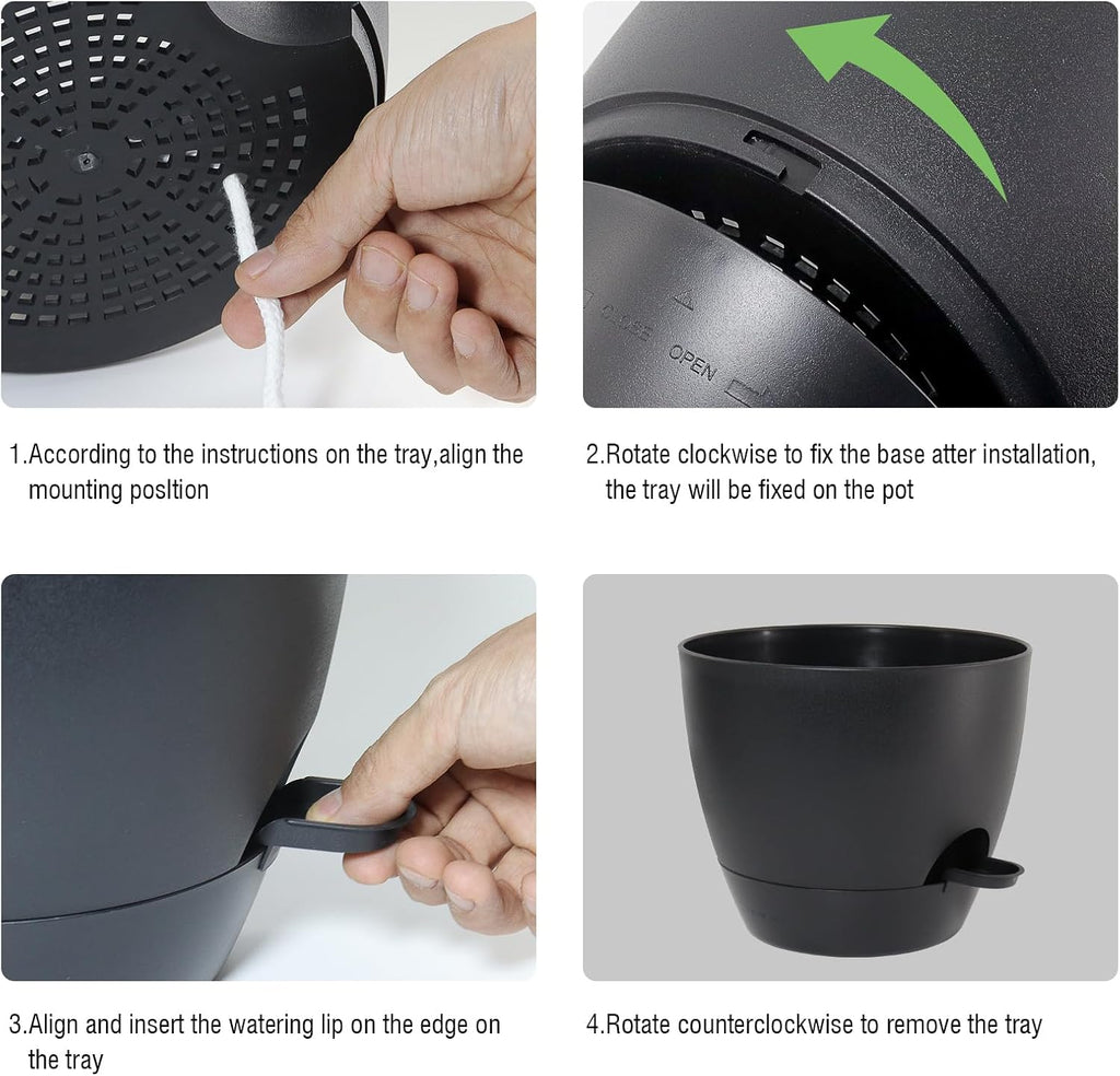 UOUZ Large Self Watering Pots, 12/10/9 Plastic Planters with High Drainage Holes and Deep Reservoir for Indoor Outdoor