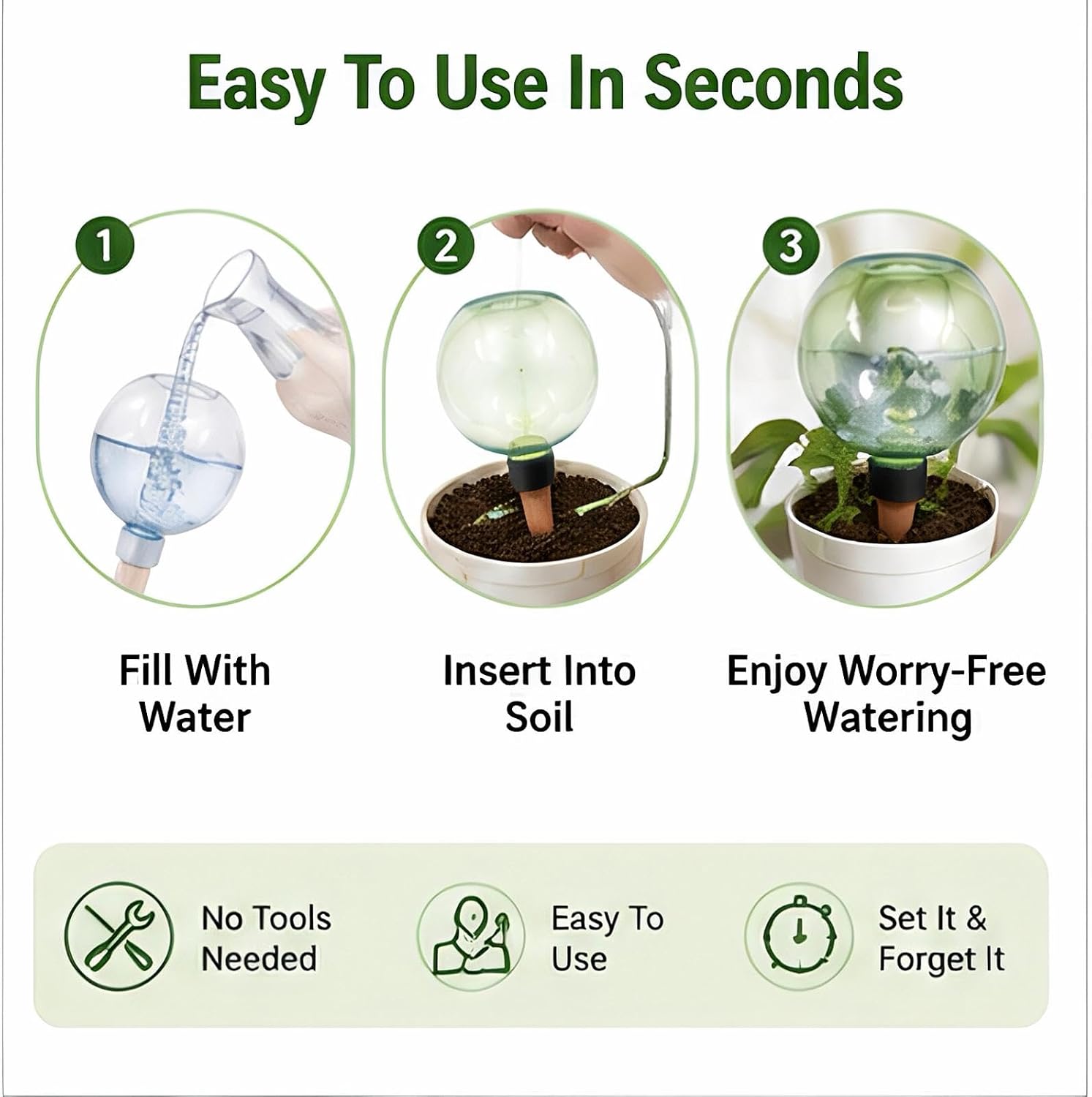 Large Plant Watering Ball 17.6 oz- Top-Fill-Self Water Planter Indoor/Outdoor Plastic Slow-Release Water Ball