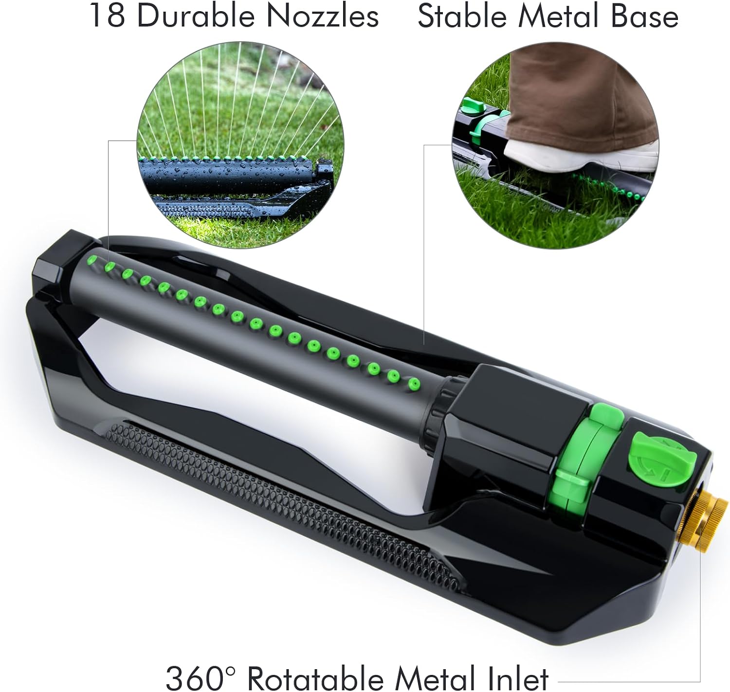 RESTMO Oscillating Sprinkler with Metal Base, Lawn Sprinklers for Yard | 18 Precision Nozzles, Adjustable Flow Control
