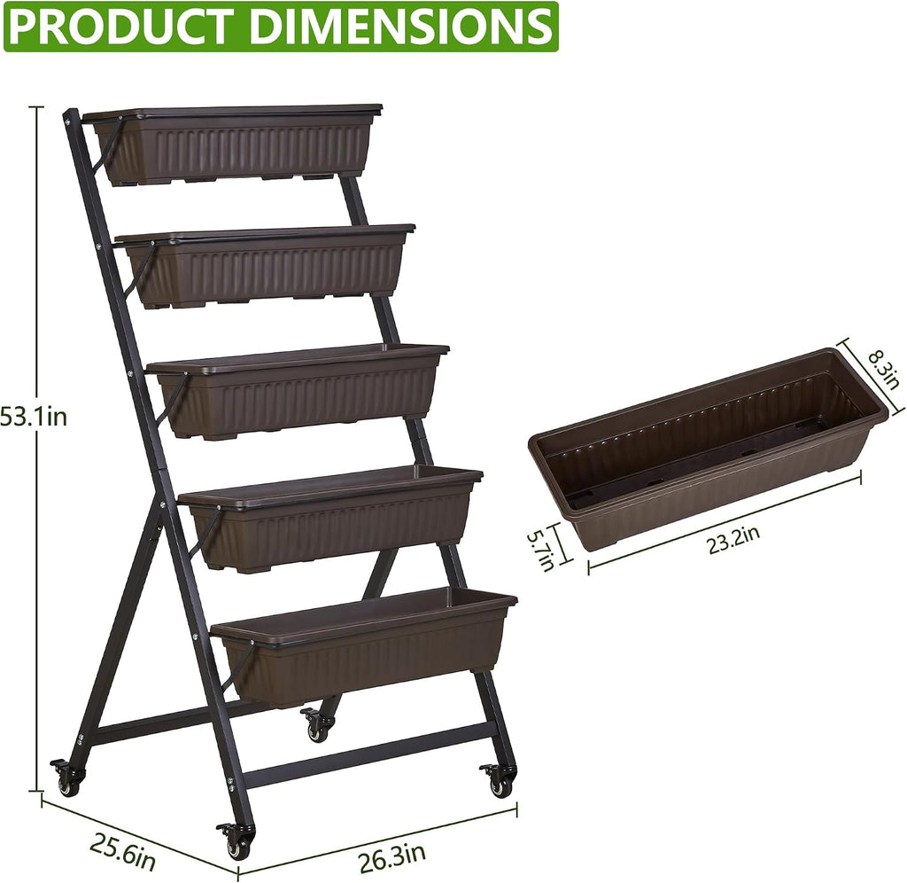 VECELO 5-Tier Vertical Garden Bed, Freestanding Elevated Raised Garden Planter with 5 Garden Planter Boxes, Lockable