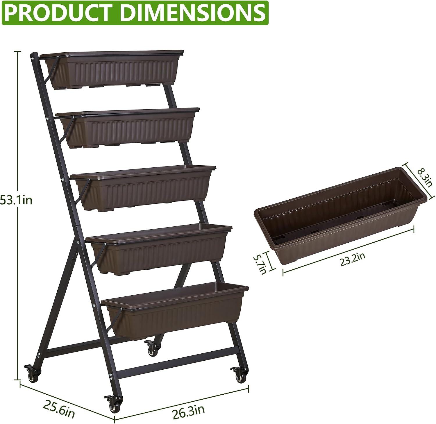 VECELO 5-Tier Vertical Garden Bed, Freestanding Elevated Raised Garden Planter with 5 Garden Planter Boxes, Lockable