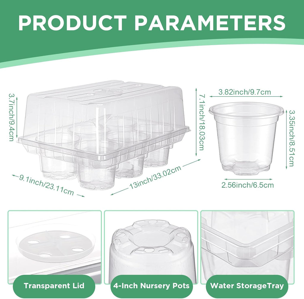 Vesici 10 Pack Seed Starter Tray Kit Seedling Starter Trays with 60 Pcs 4 Inch Nursery Pots and Humidity Dome (60