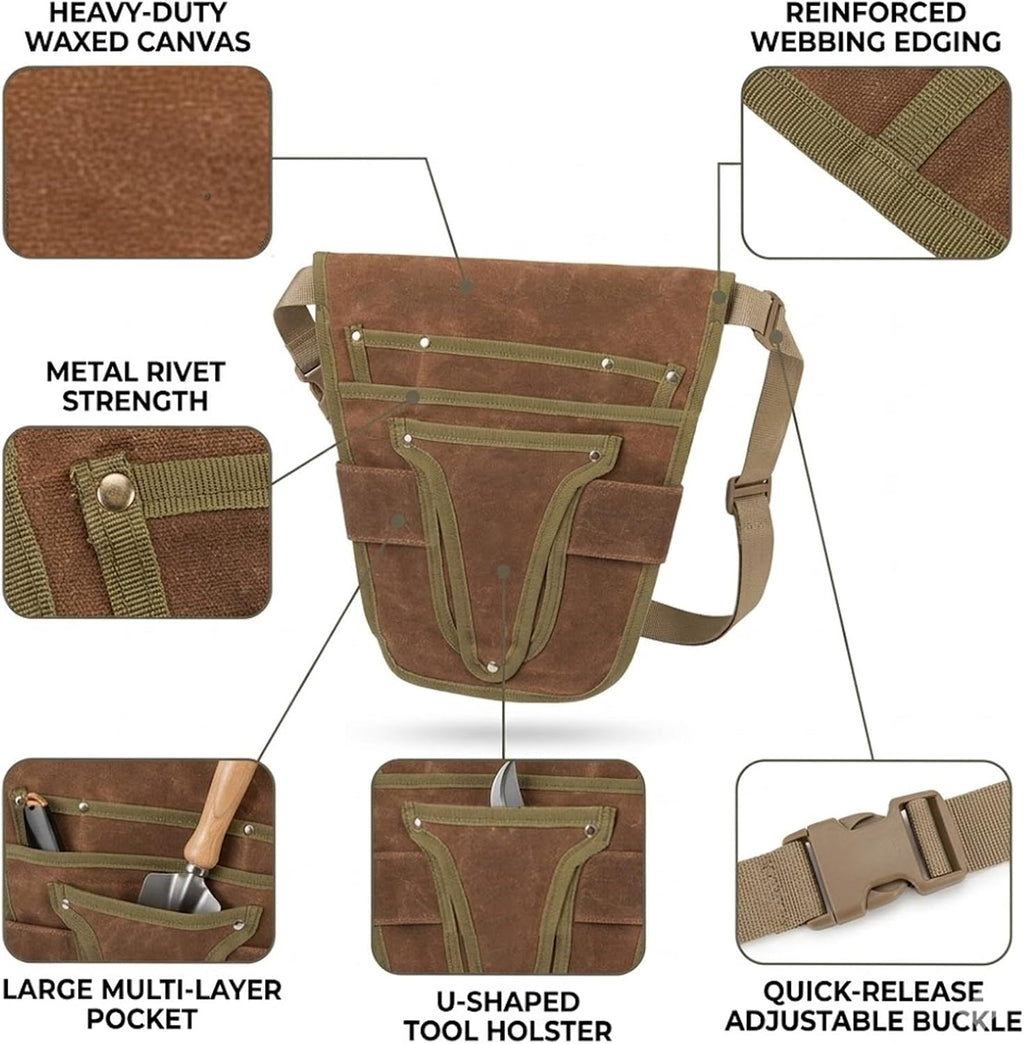Gardening Tool Pouch for Waist, Hands-Free Canvas Tool Belt with 6 Pockets – Adjustable Waist Apron for Gradenging
