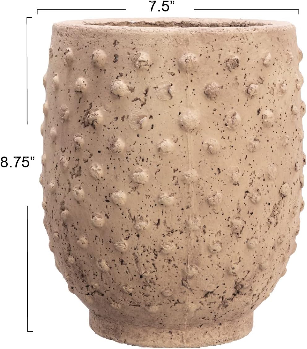Creative Co-Op Round Sandstone Hobnail Planter with Distressed Finish, Greige