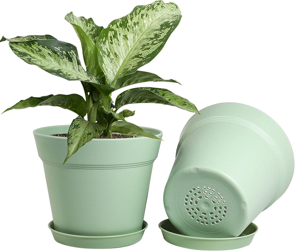 WOUSIWER 16 Pack 6 inch Plastic Planters, Plastic Indoor Planter Flower Pots, Heavy Duty and Stylish 6 Inch Plant Pots