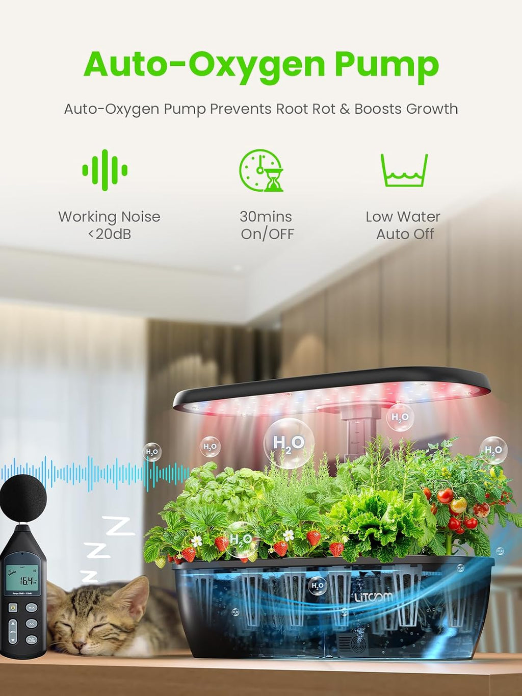 litokam Hydroponics Growing System Kit, 15-Pod Indoor Herb Garden Planter with 24W Grow Light & APP Control, Indoor