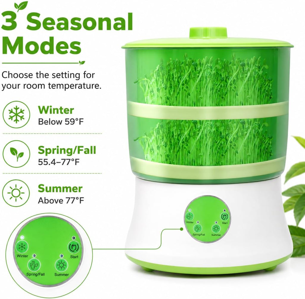 Bean Sprouts Machine, Seed Sprouter Kits, Automatic Sprouts Growing Kit 2 Layers, Auto Household Bean Seed Cereal