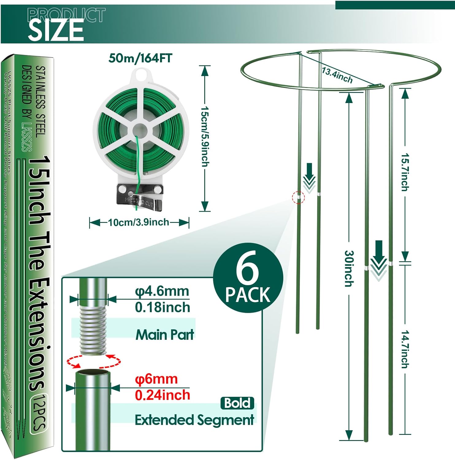 6 Pack 30 inch Plant Support Stakes, Heavy-Duty Half Round Peony Support, Garden Plant Stakes Cage for Outdoor Plants