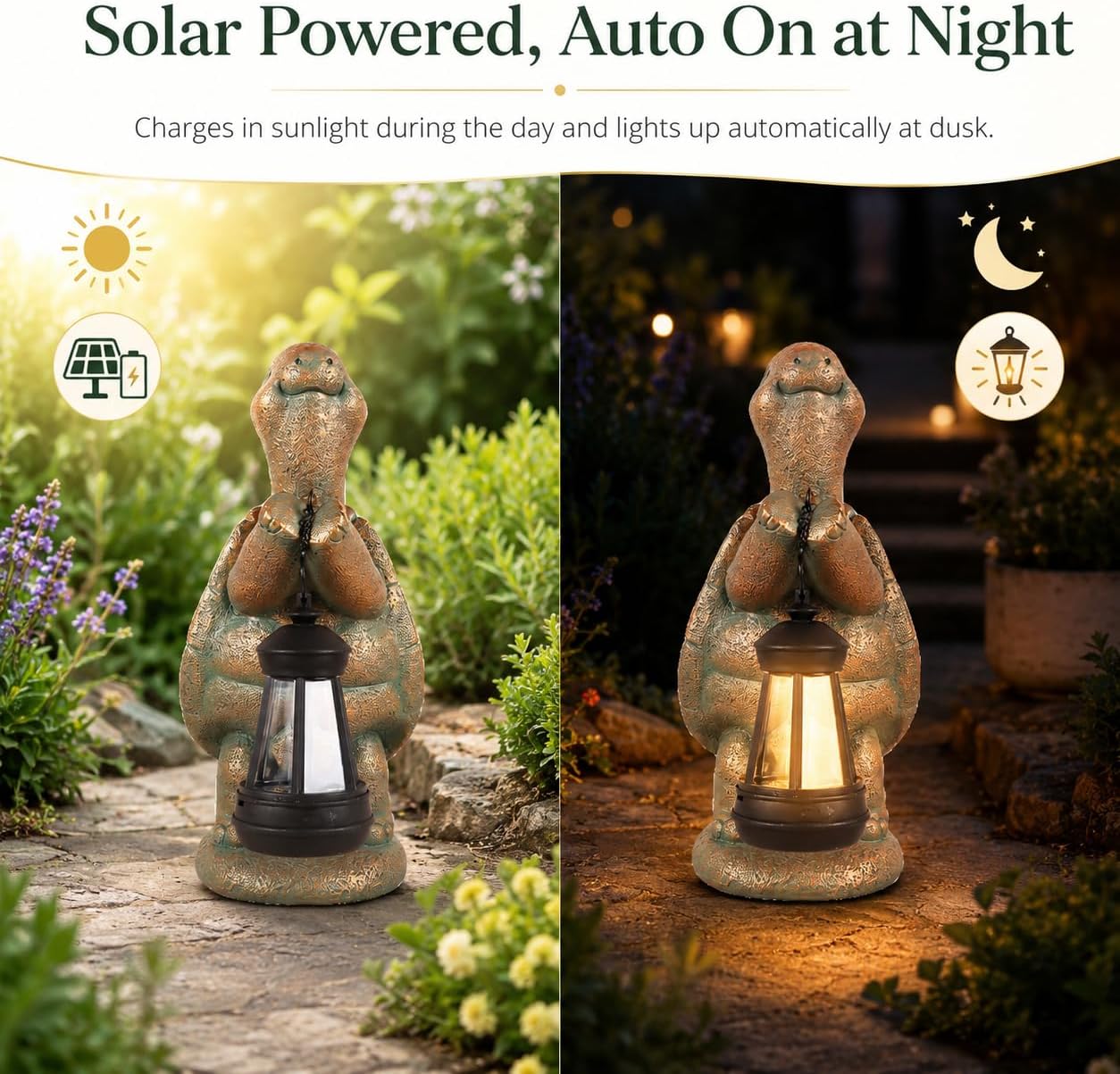 Turtle Solar Powered Outdoor Garden Statue, Resin Statue with Solar Light Lantern, Decorative Lawn, Yard Outdoor Turtle