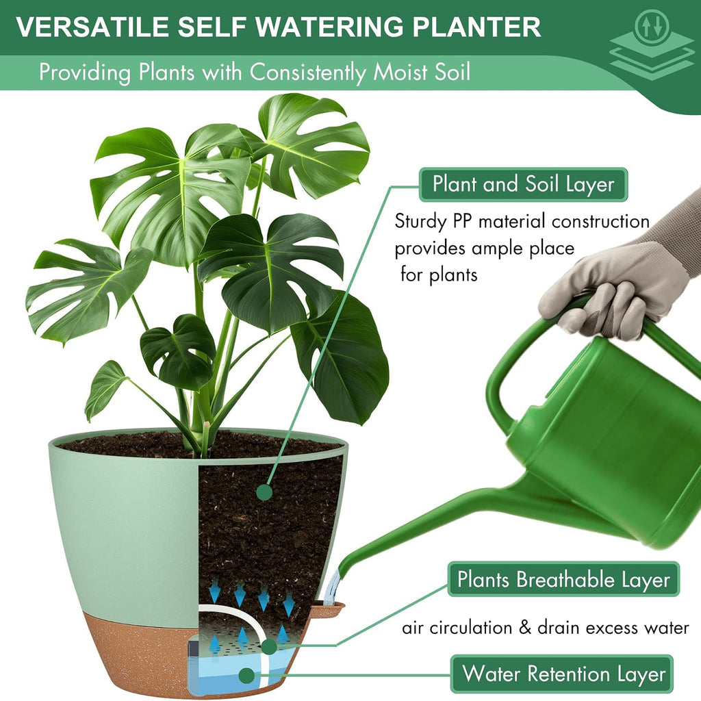montresor 12/10/8 Inch Self Watering Pots for Indoor Plants Plastic Large Pot for Outdoor Plants, Water Level Window &
