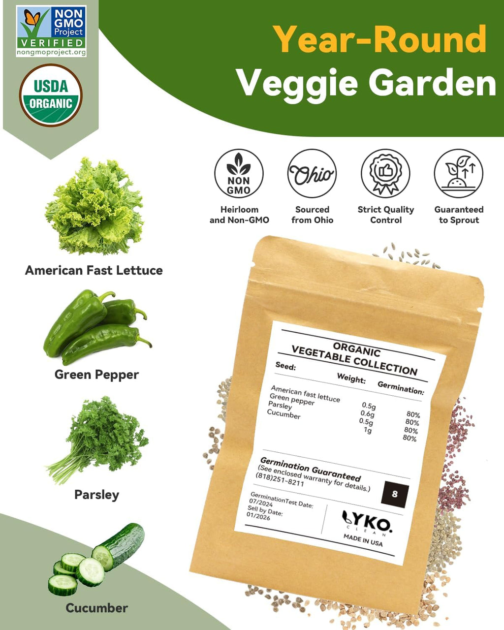 LYKOCLEAN Vegetable & Salad Green Seed Pod Kit for Aerogarden, (16 Pods) Ahopegarden, iDOO – Non-GMO American Fast