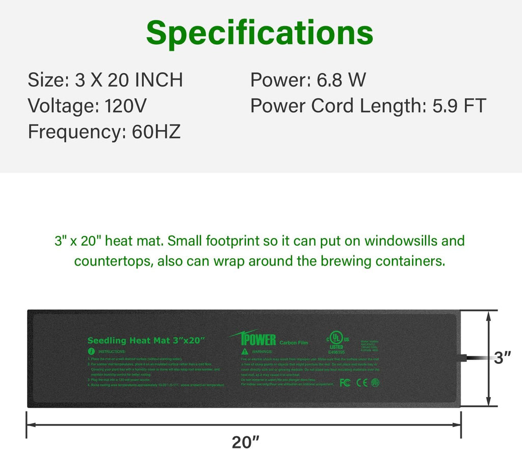 iPower 2 Pack 3" x 20" Seeding Heat Mat Durable Warm Hydroponic Plant Germination Starting Pad, Black