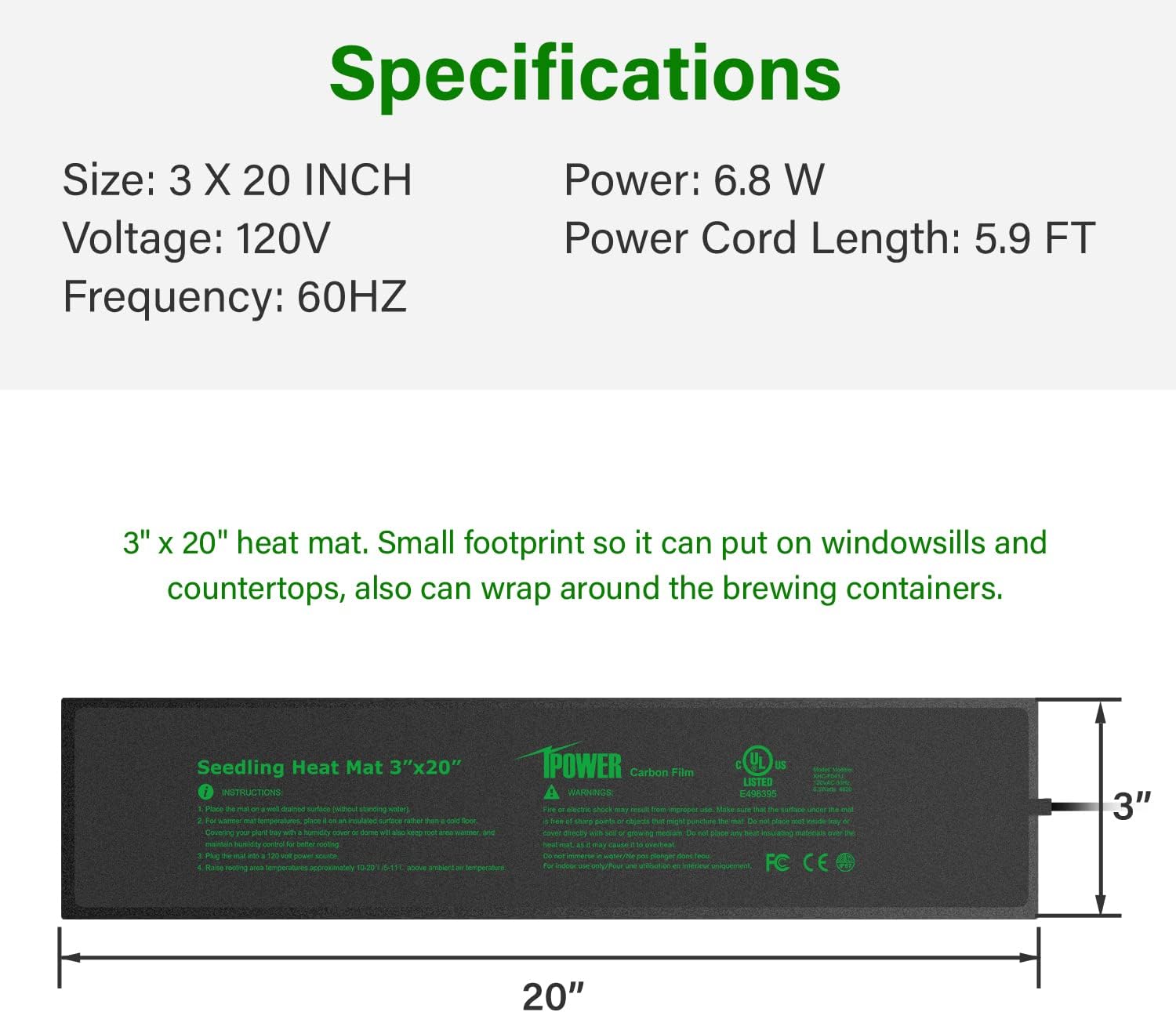 iPower 2 Pack 3" x 20" Seeding Heat Mat Durable Warm Hydroponic Plant Germination Starting Pad, Black