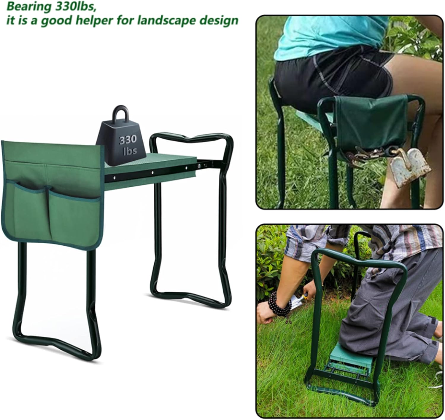Garden Kneeler Seat Portable Garden Folding Seat EVA Foam Pad with Tool Bag Pouch