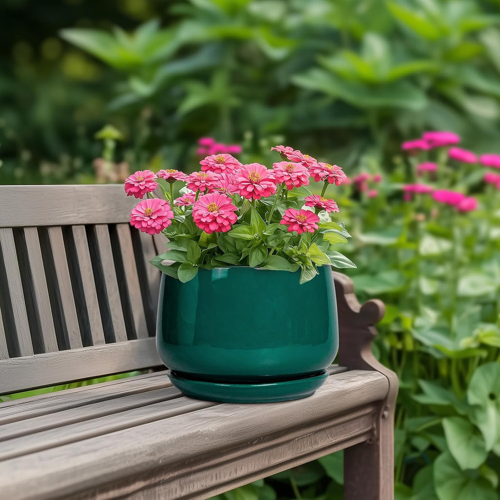 G EPGardening Ceramic Planter for Indoor Plants - 7 Inch Plant Pot, Round Planter with Drainage and Saucer, Round
