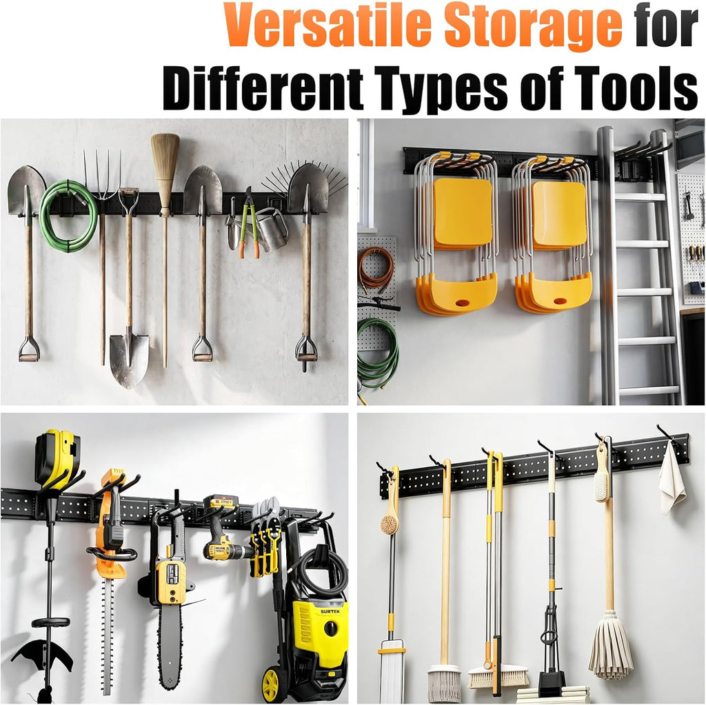 Garage Tool Organizer Wall Mount 66 inches with 13 Adjustable Heavy-Duty Hooks, Garage Organization, Garden Tool
