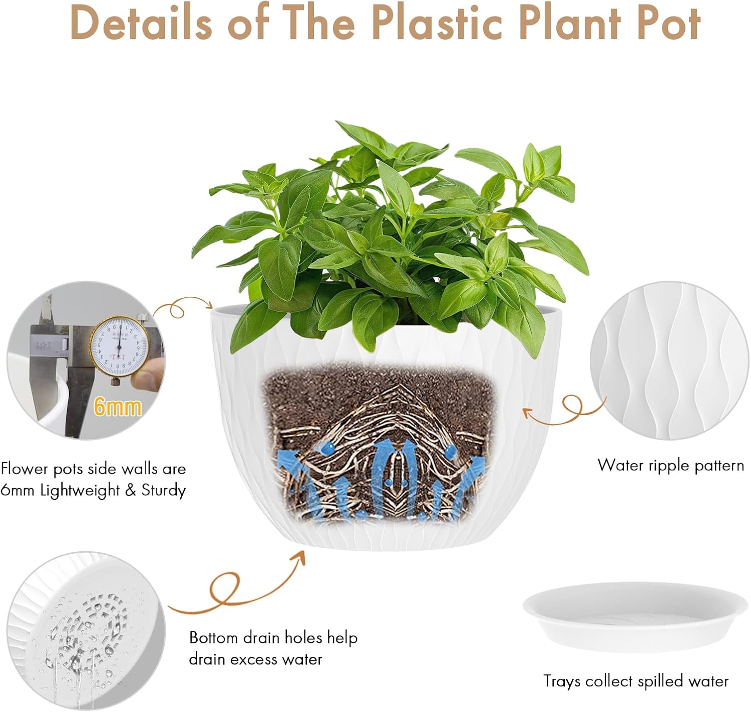 WSMKSZ 12 Inch Large Plant Pots for Indoor or Outdoor Plants, Wide Water Ripples Flower Pots with Drainage Holes &
