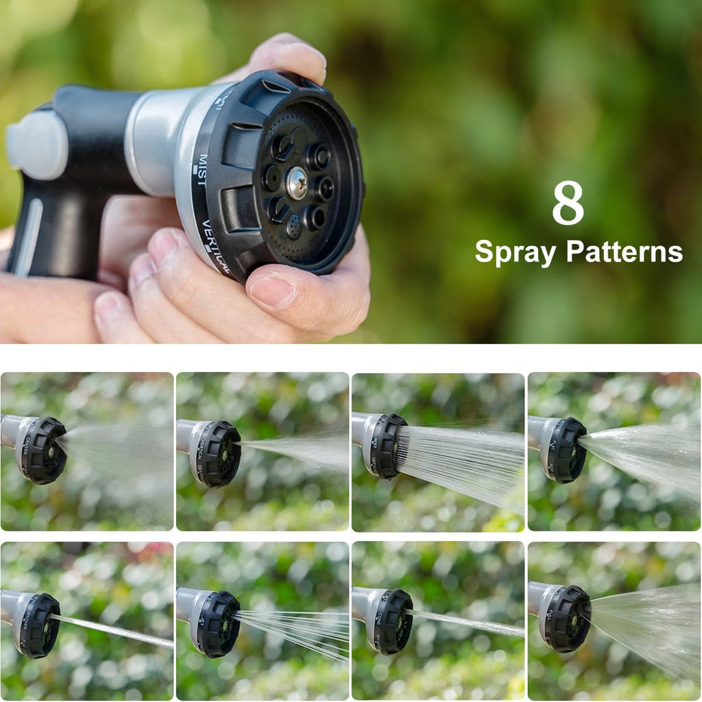 FANHAO Heavy Duty Garden Hose Nozzle, Metal Hose Sprayer Easy Thumb Control | 8 Spray Patterns, Rustproof Water Nozzle
