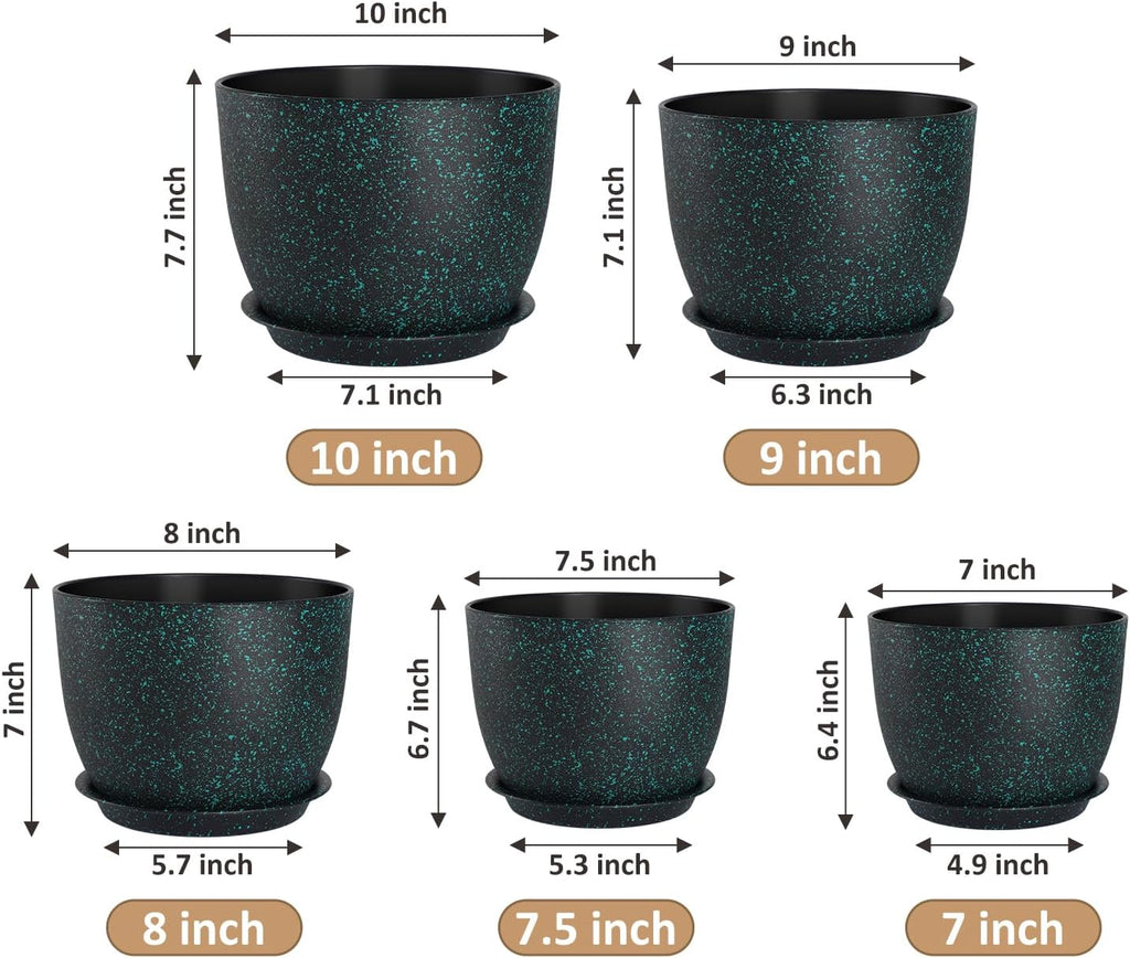YNNICO Plant Pots 10/9/8/7.5/7 inch Set of 5,Flower Pots with Multi Mesh Drainage Holes, Large Planters for Indoor