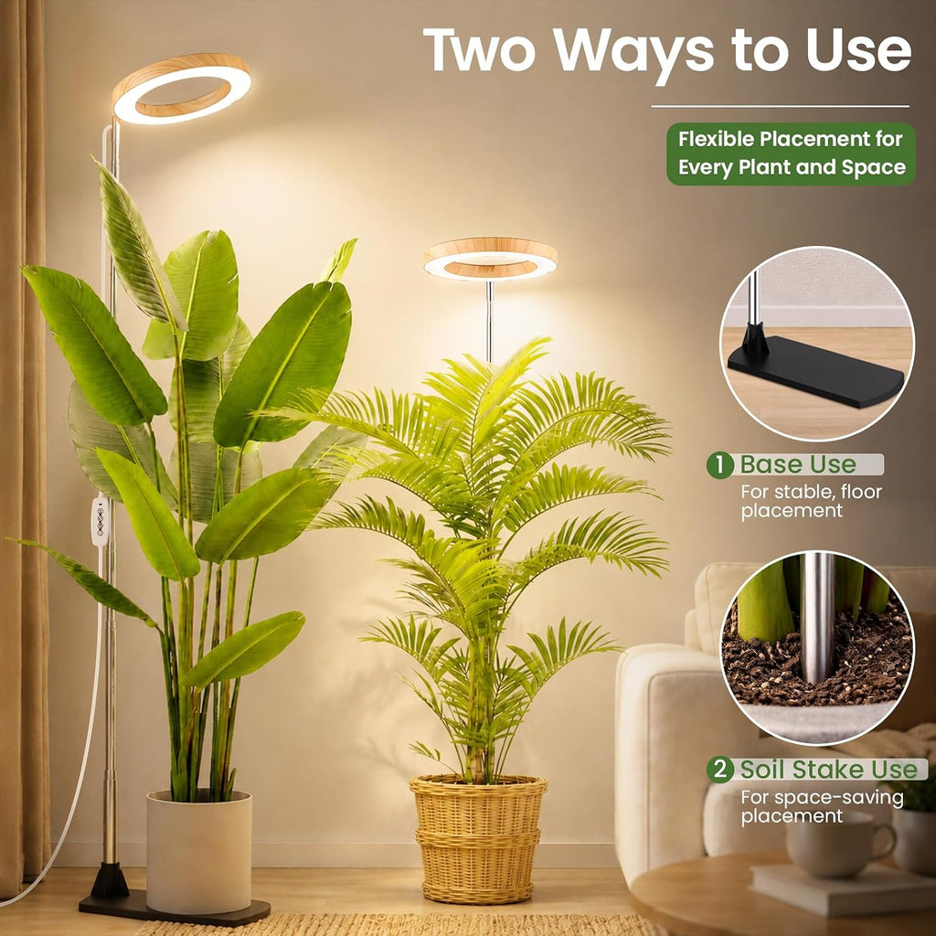 LBW Grow Lights for Indoor Plants, 6.3" Full Spectrum Plant Light with Base | Bamboo Grain, 65" Adjustable for Indoor