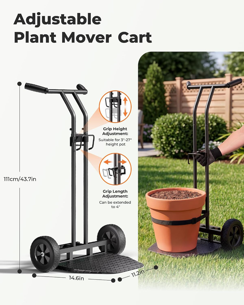 Brightown-Plant-Caddy-with-Wheels Heavy Duty, 200 Lbs Ergonomic Plant Dolly | Plant Dolly for Elderly with Adjustable