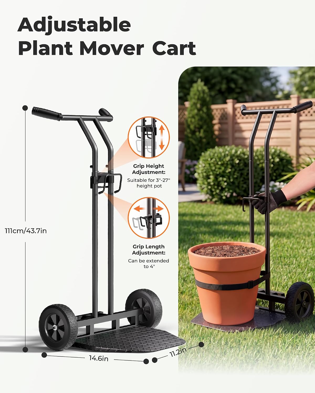Brightown-Plant-Caddy-with-Wheels Heavy Duty, 200 Lbs Ergonomic Plant Dolly | Plant Dolly for Elderly with Adjustable