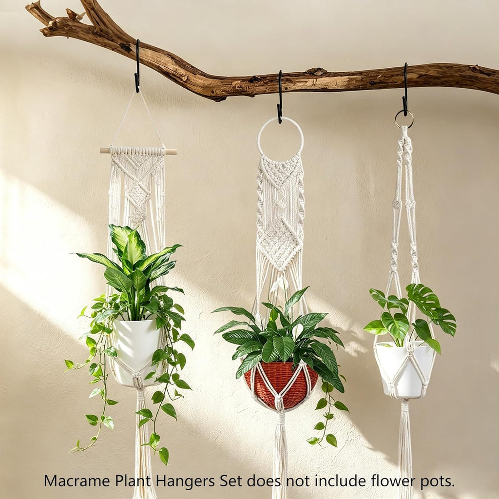 Laerjin Macrame Plant Hangers, Set of 6 Handmade Hanging Plant Holder Basket Stand Decorative Flower Pot Holder
