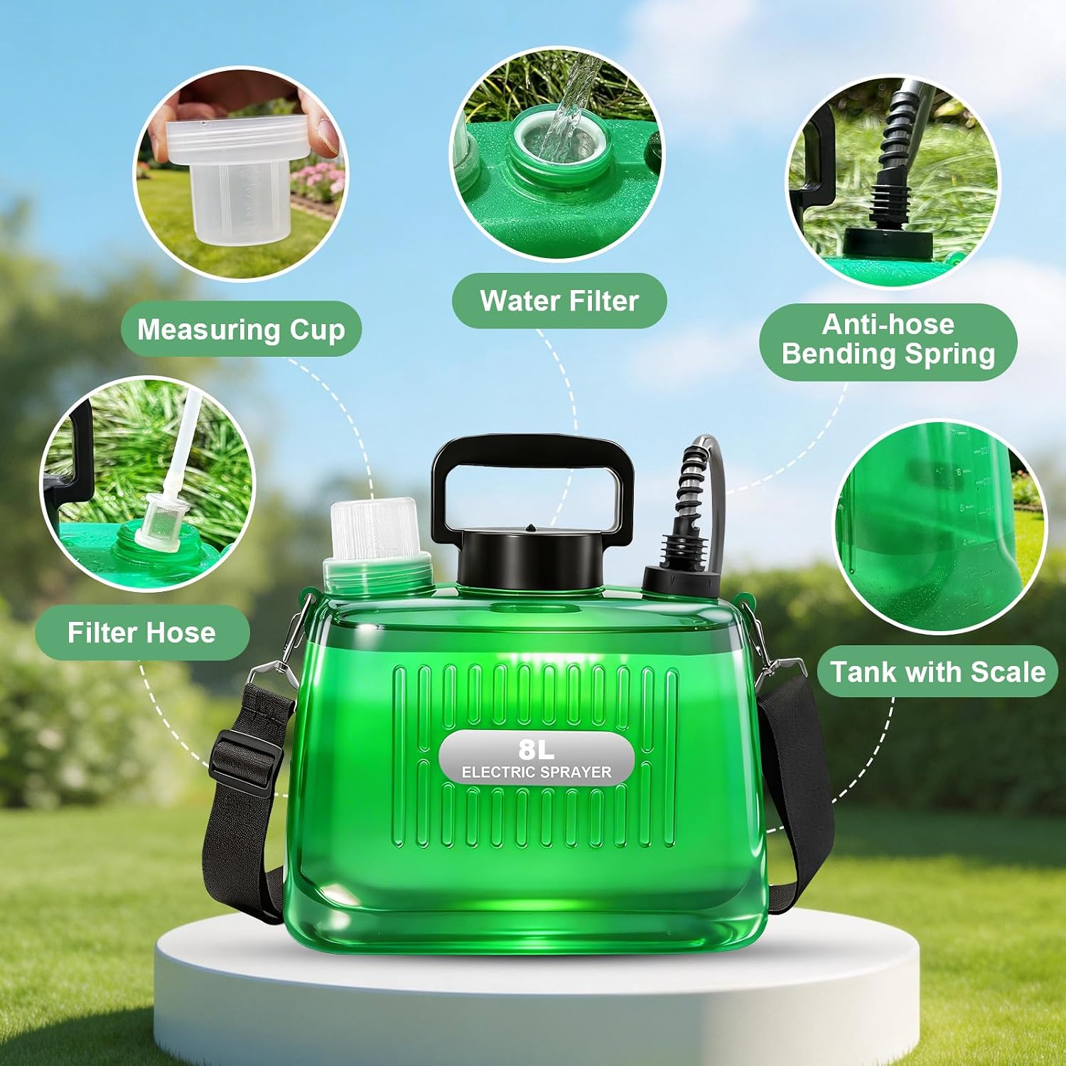 SideKing 2 Gallon Battery Powered Sprayer, Electric Garden Sprayer with 3 Adjustable Pressures & Telescopic Wand