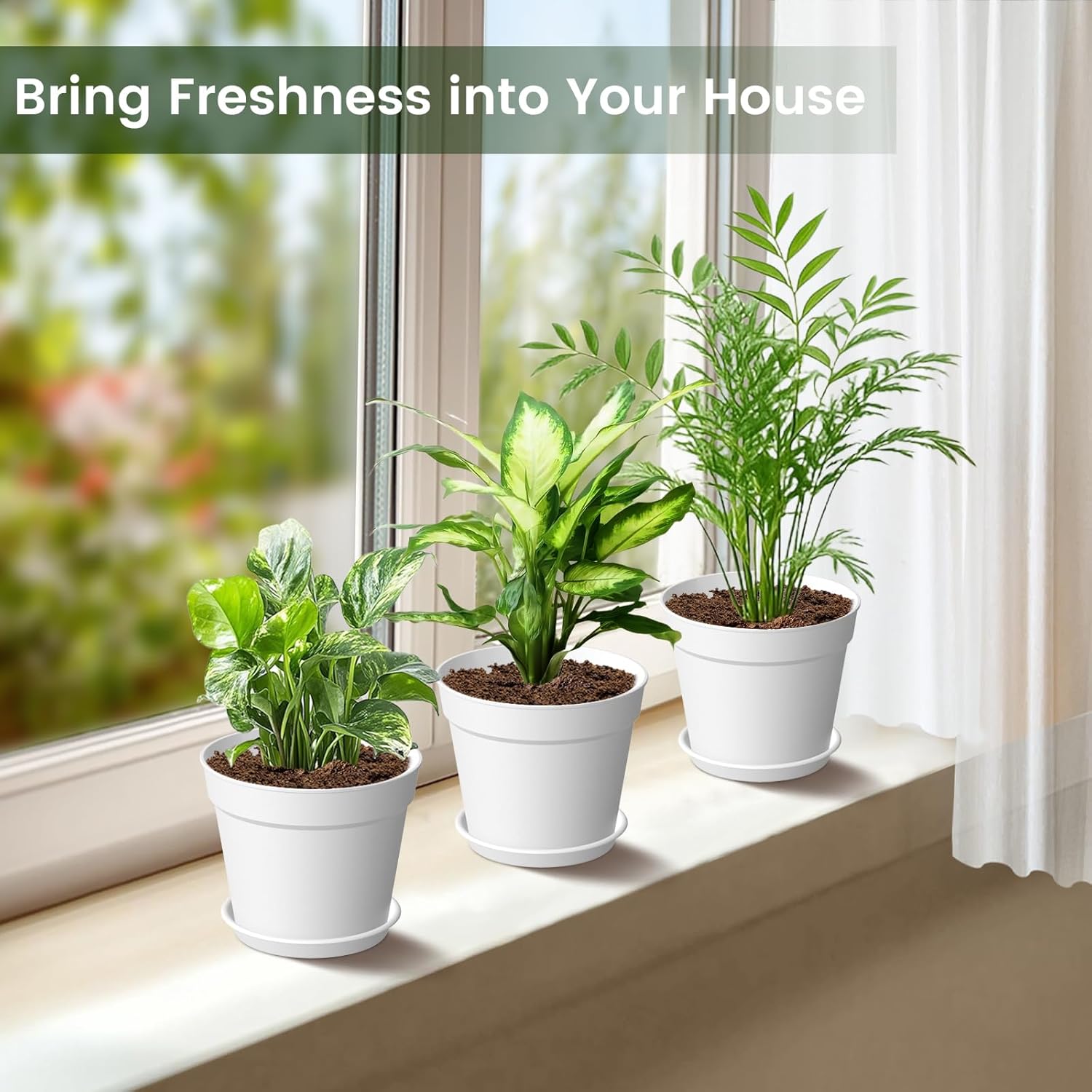 SwinDuck 20 Pack 6 Inch Plant Pots with Drainage and Saucers, White Plastic Flower Pots for Indoor and Outdoor Plants