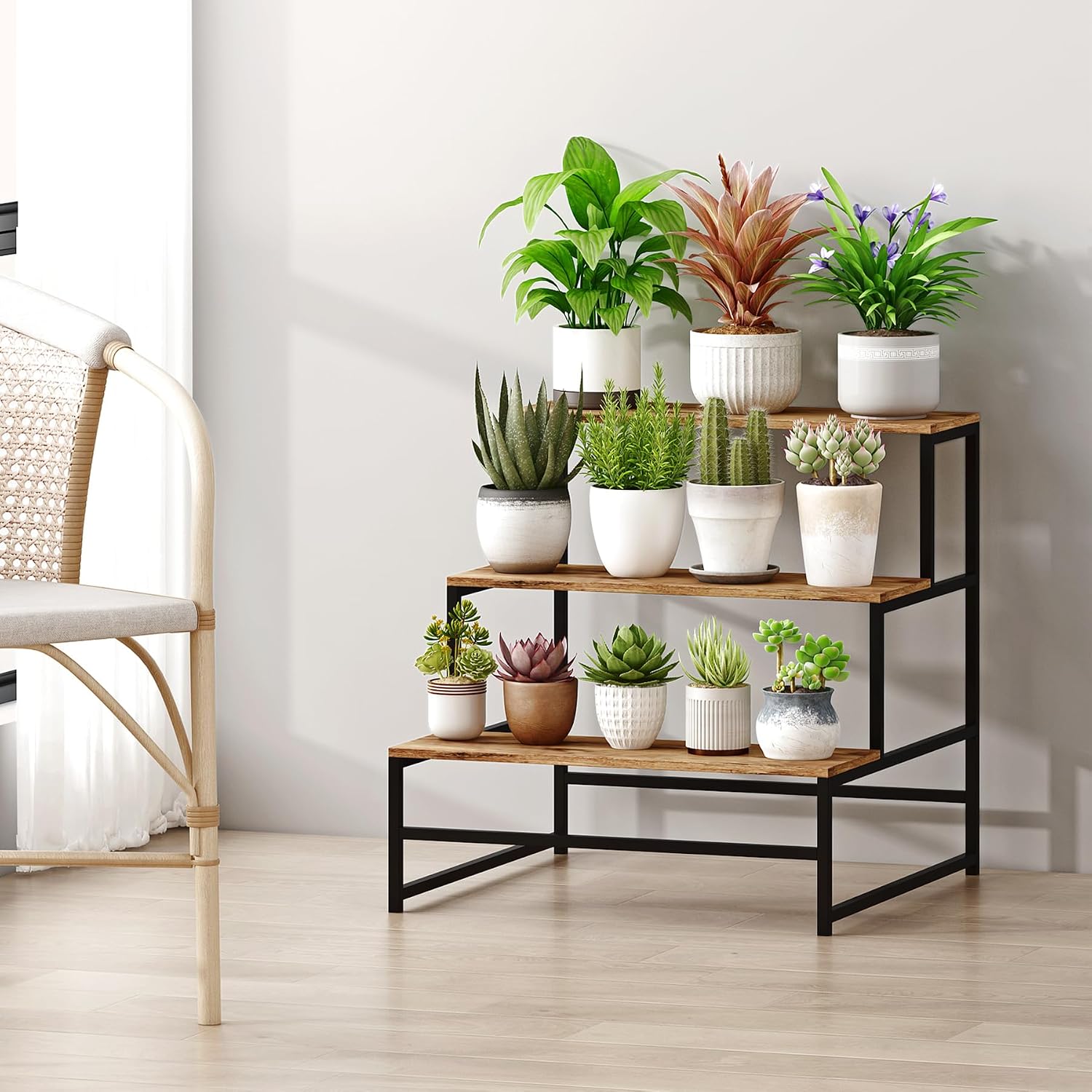 23.6" Wide Plant Stand Indoor, 3-Tier Modern Plant Ladder Shelf Corner Flower Pot Holder Organizer for Living Room