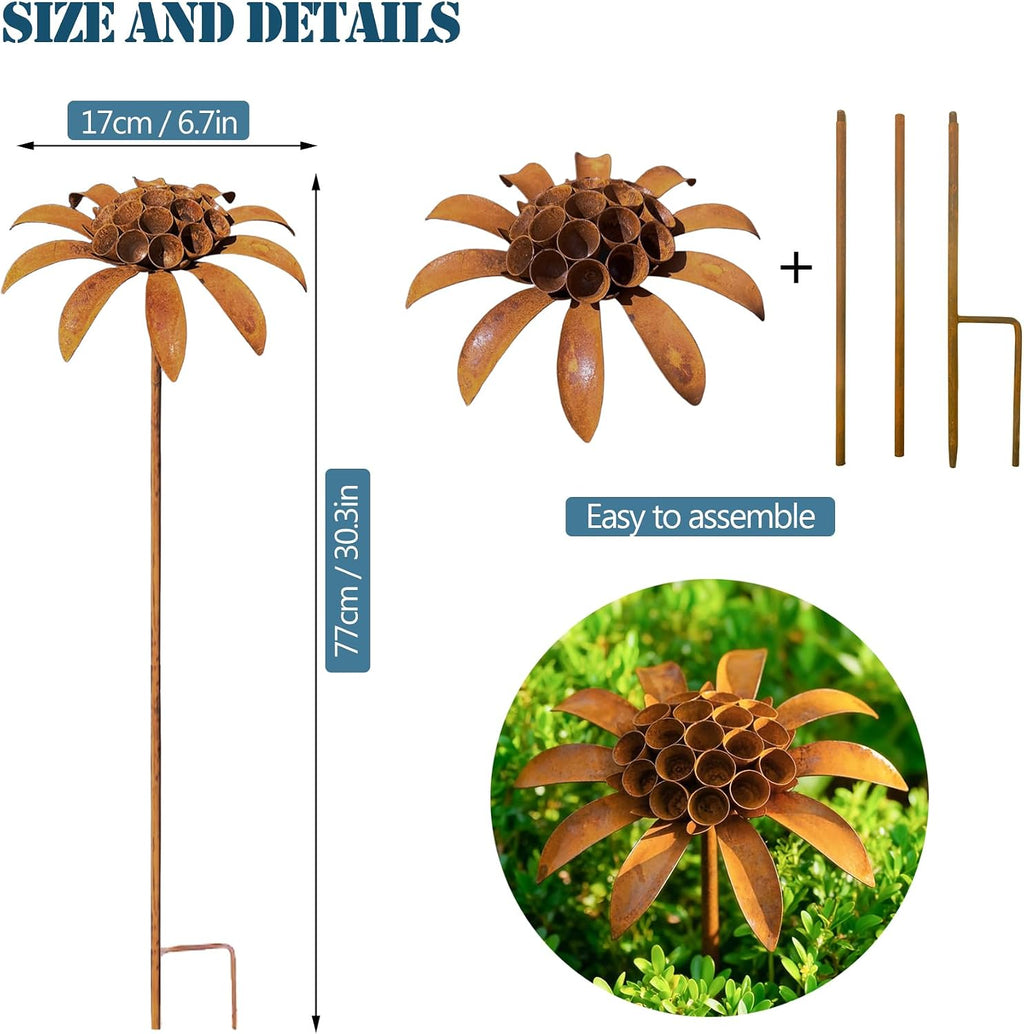 Metal Flowers - 30inch Rusty Metal Outdoor Garden Flowers Yard Art Stakes | Metal Yard Art & Metal Garden Stakes