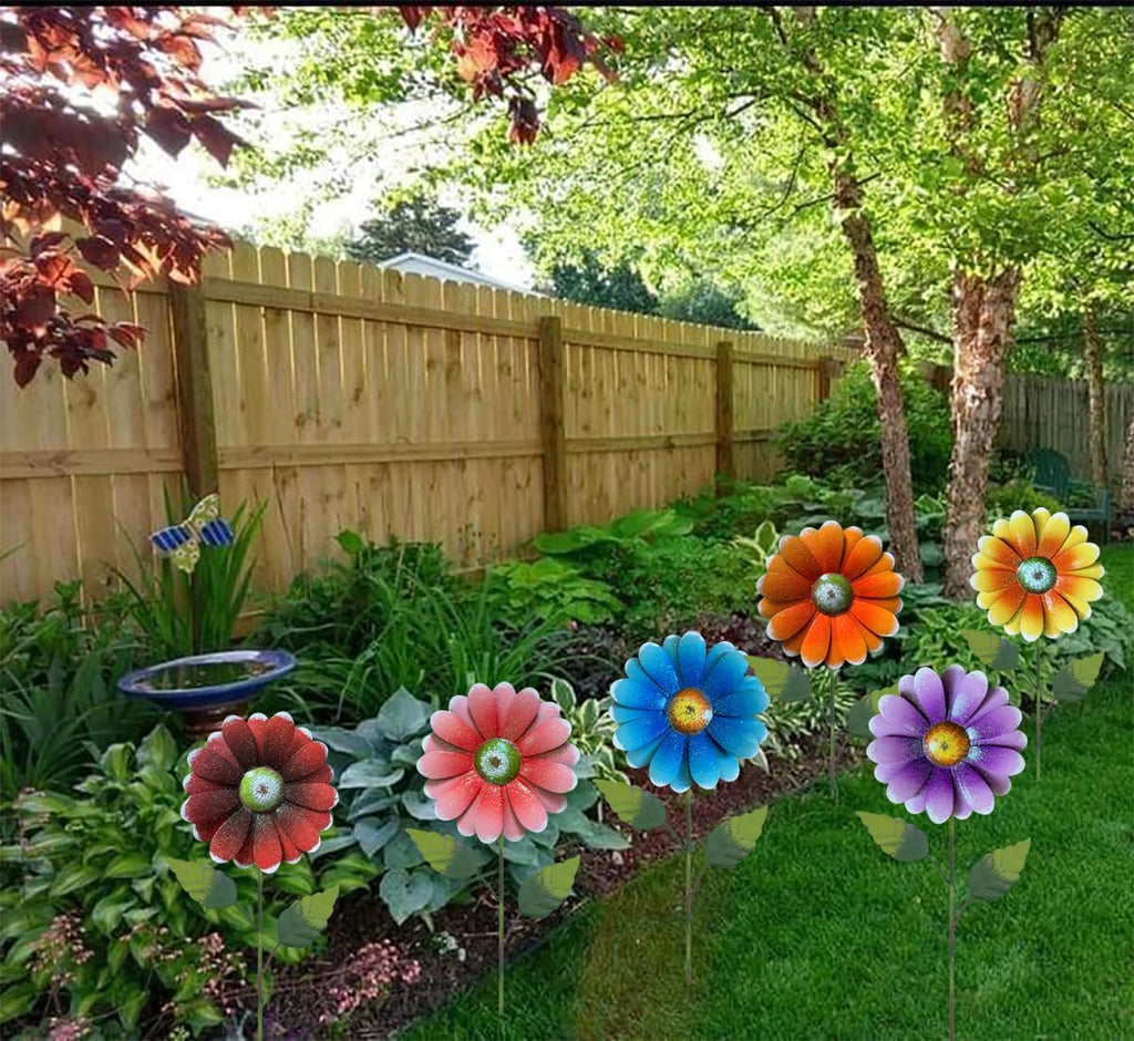 Metal Flower Garden Stakes, 6 Pc. Set,22 inch Outdoor Decor Stakes for Spring Decor, Rust and Weather Resistant Flowers