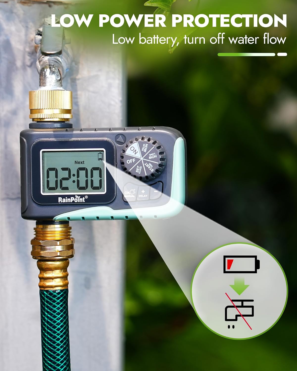 RAINPOINT Sprinkler Timer with Brass Inlet & Outlet, Programmable Hose Timer for Garden Soaker Hose, Watering Timer